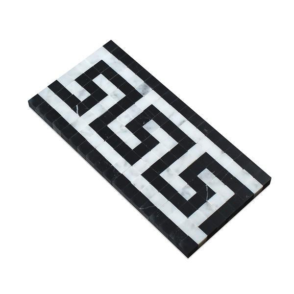 Bianco Carrara Honed Marble Greek Key Border (Carrara w/ Black)