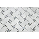 Bianco Carrara Polished Marble Basketweave Mosaic Tile (w/ Blue-Gray Dots)