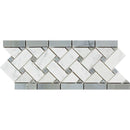 4 3/4 x 12 Honed Bianco Carrara Marble Basketweave Border w/ Blue-Gray Dots
