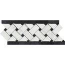 4 3/4x12 Polished Bianco Carrara Marble Basketweave Border w/ Black Dots