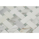 Calacatta Gold Honed Marble Basketweave Mosaic Tile w/ Ming Green Dots
