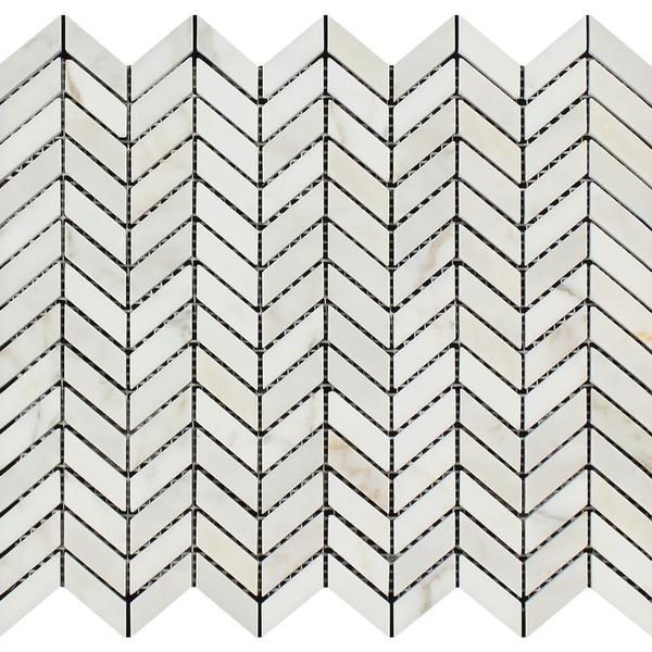 Calacatta Gold Honed Marble Mini Chevron Mosaic Tile