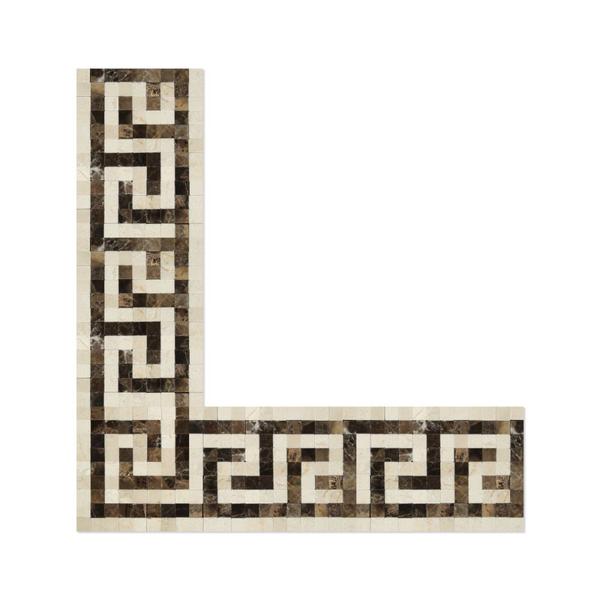 Crema Marfil Polished Marble Greek Key Corner (Crema Marfil + Emp. Dark)