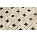 Crema Marfil Polished Marble Mini Pinwheel Mosaic Tile w/Dark Emperador Dots