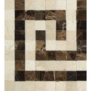 Crema Marfil Polished Marble Greek Key Corner (Crema Marfil + Emp. Dark)