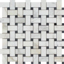 Calacatta Gold Honed Marble Basketweave Mosaic Tile w/ Black Dots