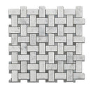 Bianco Carrara Honed Marble Basketweave Mosaic Tile (w/ Blue-Gray Dots)