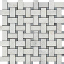 Oriental White Honed Marble Basketweave Mosaic Tile w/ Blue-Gray Dots