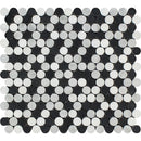 Thassos White Honed Marble Penny Round Mosaic Tile (Thassos + Carrara + Black)