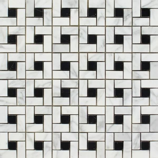 Bianco Carrara Honed Marble Mini Pinwheel Mosaic Tile (w/ Black Dots)