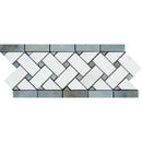 4 3/4x12 Honed Thassos White Marble Basketweave Border w/ Blue-Gray Dots