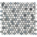 Thassos White Honed Marble Penny Round Mosaic Tile (Carrara + Thassos + Blue-Gray)