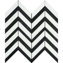Thassos White Honed Marble Large Chevron Mosaic Tile (Thassos + Black (Thin Strips))