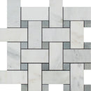 Oriental White Honed Marble Large Basketweave Mosaic Tile w/ Blue-Gray Dots