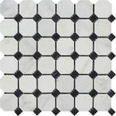 Oriental White Honed Marble Octagon Mosaic Tile w/ Black Dots
