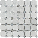 Bianco Carrara Honed Marble Octagon Mosaic Tile (w/ Blue-Gray Dots)
