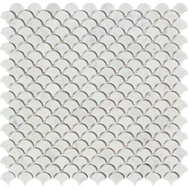 Bianco Carrara Honed Marble Raindrop Mosaic Tile