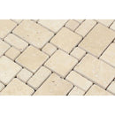Ivory Tumbled Travertine Mini Versailles Pattern Mosaic Tile