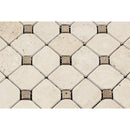 Ivory Tumbled Travertine Octagon Mosaic Tile w/ Noce Dots