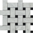 Bianco Carrara Honed Marble Large Basketweave Mosaic Tile (w/ Black Dots)