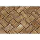 Noce Exotic (Vein-Cut) Unfilled Brushed Travertine Basketweave Mosaic Tile