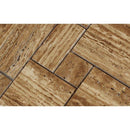 Noce Exotic (Vein-Cut) Unfilled Brushed Travertine OPUS Mini Pattern Mosaic Tile (Interlocking)