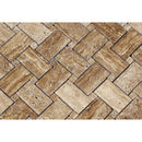 Noce Exotic (Vein-Cut) Unfilled Polished Travertine Basketweave Mosaic Tile