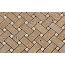 Noce Tumbled Travertine Basketweave Mosaic Tile w/ Ivory Dots