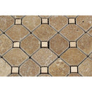 Noce Tumbled Travertine Octagon Mosaic Tile w/ Ivory Dots