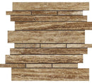 Noce Exotic (Vein-Cut) Unfilled Brushed Travertine Random Strip Mosaic Tile