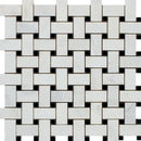 Oriental White Polished Marble Basketweave Mosaic Tile w/ Black Dots
