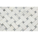 Oriental White Polished Marble Basketweave Mosaic Tile w/ Blue-Gray Dots