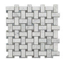 Bianco Carrara Polished Marble Basketweave Mosaic Tile (w/ Blue-Gray Dots)