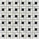 Bianco Carrara Polished Marble Mini Pinwheel Mosaic Tile (w/ Black Dots)