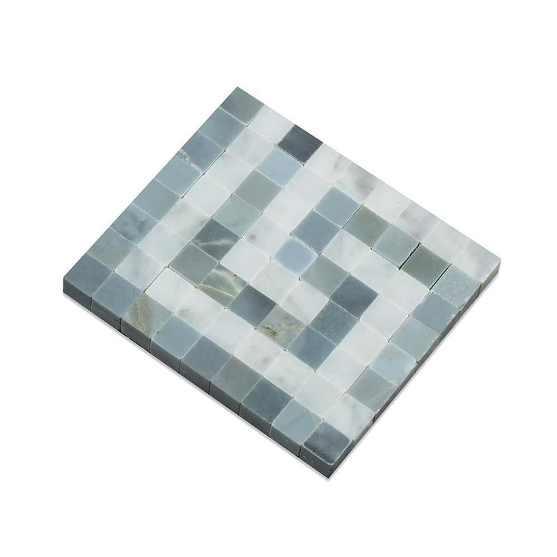 Bianco Carrara Polished Marble Greek Key Corner (Carrara w/ Blue-Gray)