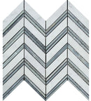 Bianco Carrara Polished Marble Large Chevron Mosaic Tile (Carrara + Blue-Gray (Thin Strips))