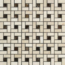 Crema Marfil Polished Marble Mini Pinwheel Mosaic Tile w/Dark Emperador Dots