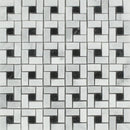 Bianco Mare Polished Marble Mini Pinwheel Mosaic Tile w/ Black Dots