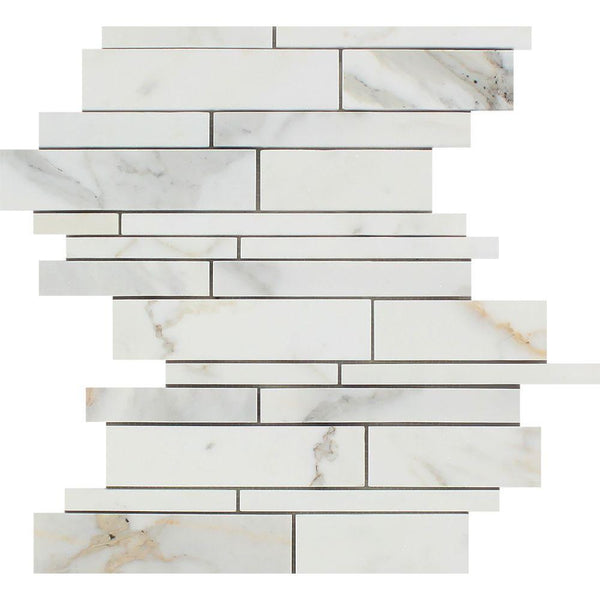 Calacatta Gold Polished Marble Random Strip Mosaic Tile