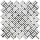 Thassos White Polished Marble Stanza Mosaic Tile w/ Blue-Gray Dots