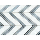 Thassos White Honed Marble Large Chevron Mosaic Tile (Thassos + Blue-Gray (Thin Strips))