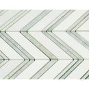 Thassos White Honed Marble Large Chevron Mosaic Tile (Thassos + Ming Green (Thin Strips))