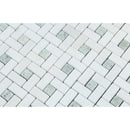 Thassos White Honed Marble Mini Pinwheel Mosaic Tile w/ Ming Green Dots