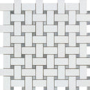 Thassos White Polished Marble Basketweave Mosaic Tile w/ Blue-Gray Dots