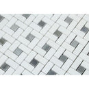Thassos White Polished Marble Mini Pinwheel Mosaic Tile w/ Blue-Gray Dots