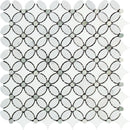 Thassos White Honed Marble Florida Flower Mosaic Tile (Carrara + Thassos (Oval) + Ming Green (Dots))