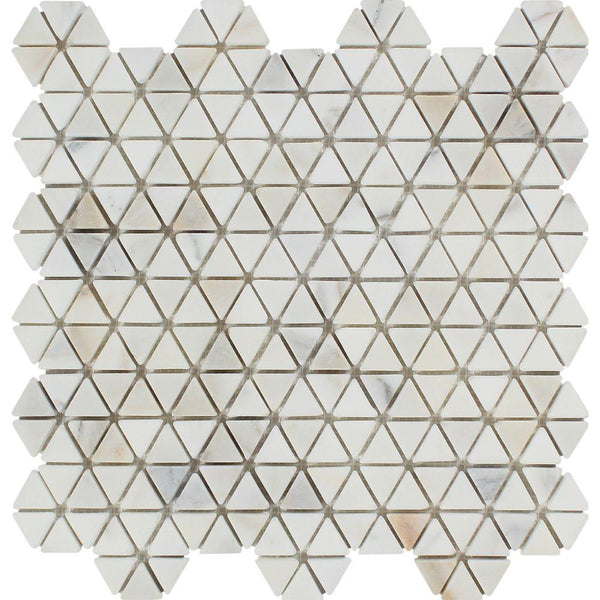 Calacatta Gold Tumbled Marble Triangle Mosaic Tile