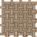 Noce Tumbled Travertine Basketweave Mosaic Tile w/ Ivory Dots