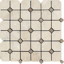Ivory Tumbled Travertine Octagon Mosaic Tile w/ Noce Dots